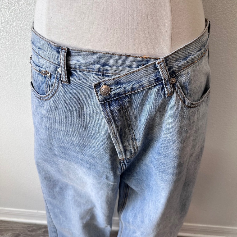 Asymmetric Criss Cross Edgy Streetwear Skater Baggy Jeans Womens 14 Blue - Picture 2 of 7
